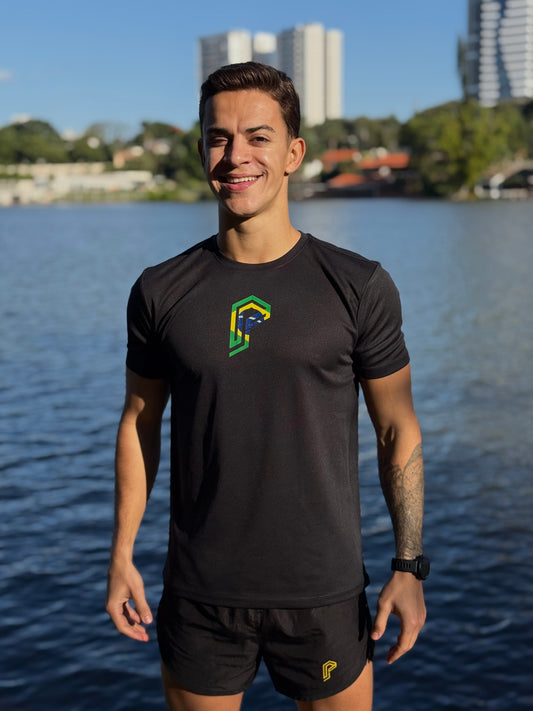 Camiseta Masculina Dry Fit Brasil Preta com Proteção UV