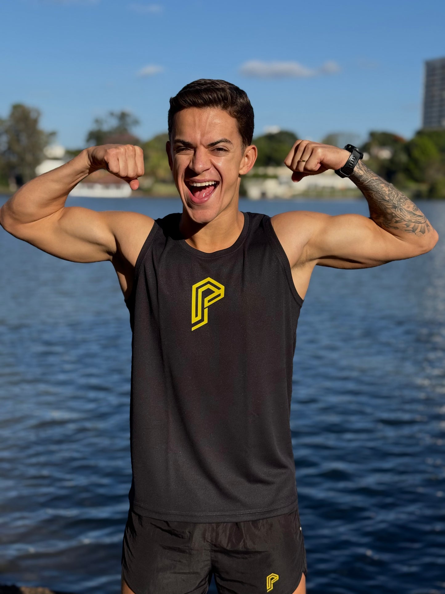 Regata Masculina Dry Fit Tradicional Preta com Proteção UV