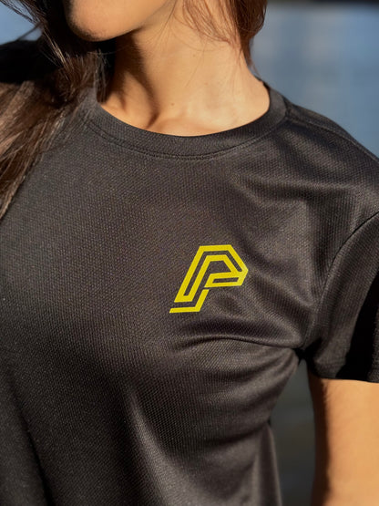 Camiseta Baby Look Feminina Dry Fit Tem Que Ter Fome Preta com Proteção UV