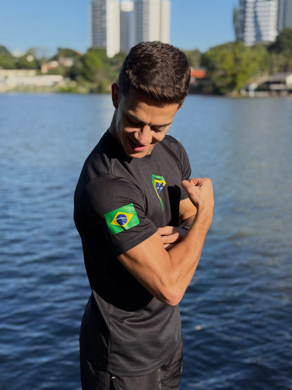 Camiseta Masculina Dry Fit Brasil Preta com Proteção UV