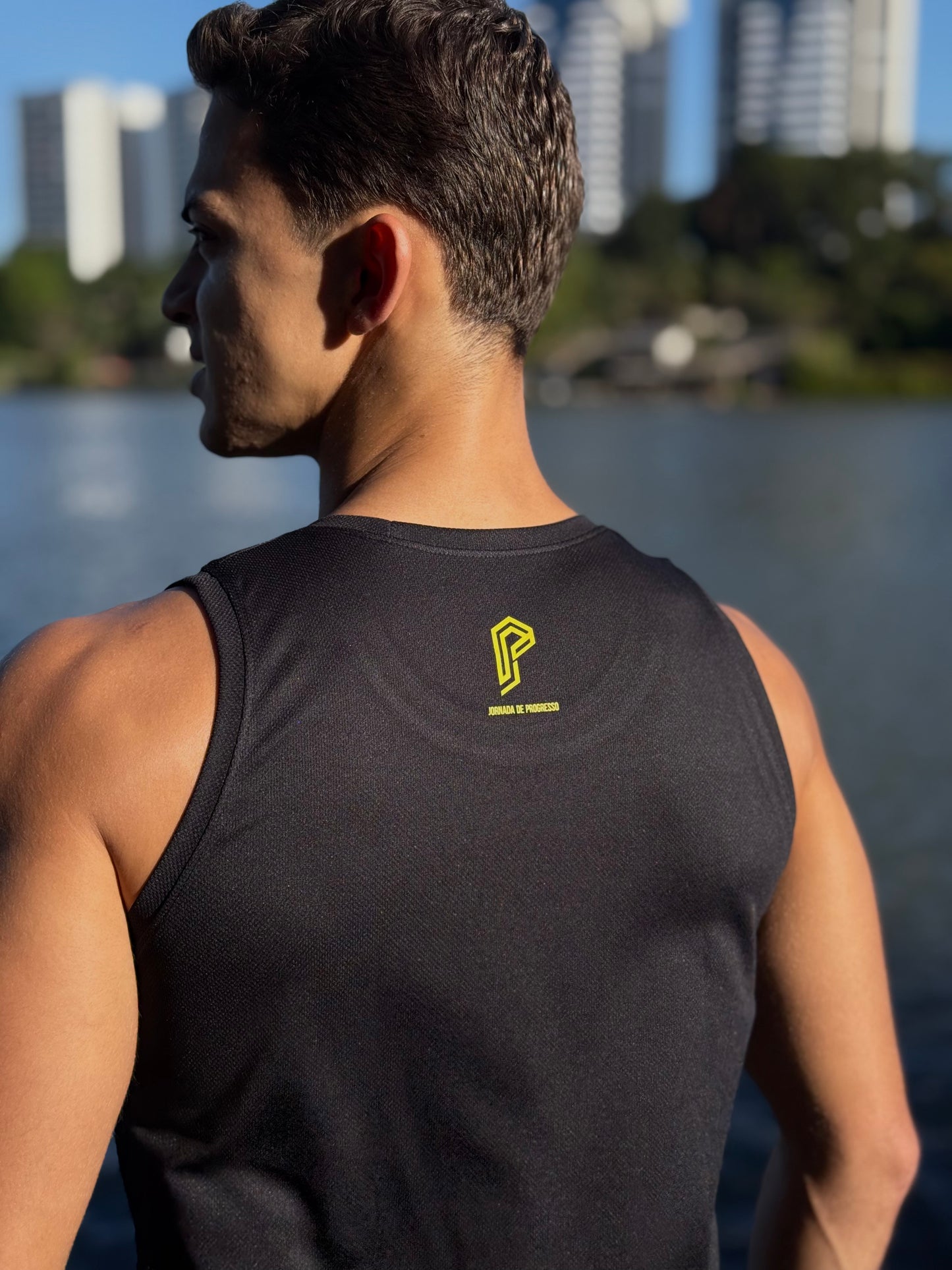 Regata Masculina Dry Fit Tradicional Preta com Proteção UV