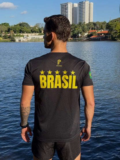 Camiseta Masculina Dry Fit Brasil Preta com Proteção UV