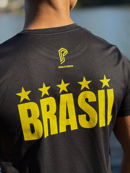 Camiseta Masculina Dry Fit Brasil Preta com Proteção UV