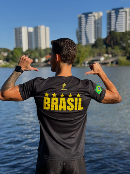 Camiseta Masculina Dry Fit Brasil Preta com Proteção UV