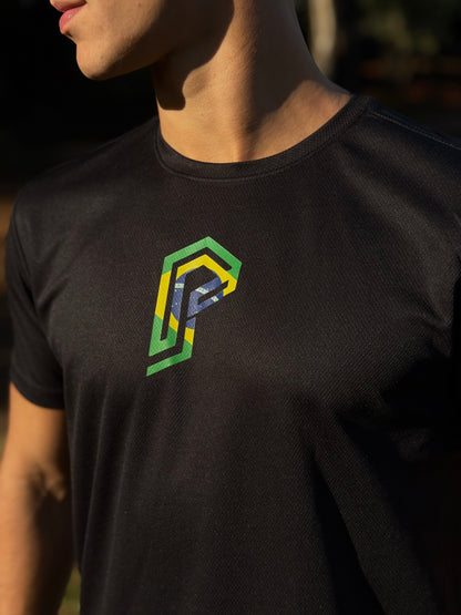 Camiseta Masculina Dry Fit Brasil Preta com Proteção UV